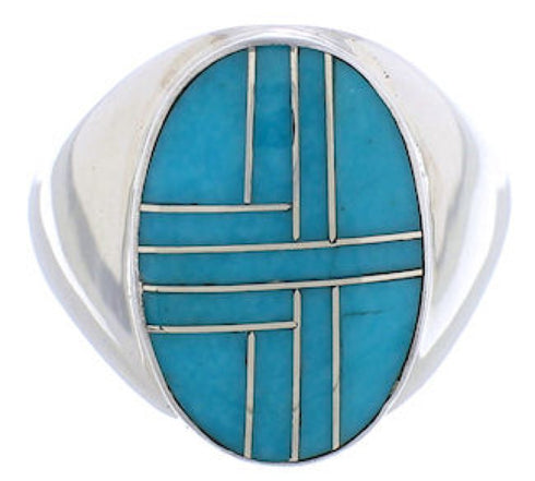 Turquoise Inlay Authentic Sterling Silver Ring Size 8-3/4 WX42002