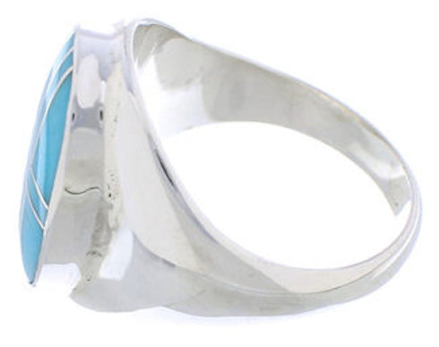 Turquoise Inlay Authentic Sterling Silver Ring Size 8-3/4 WX42002