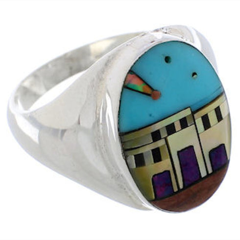 Silver Multicolor Villiage or Pueblo Design Ring Size 9-3/4 WX42320