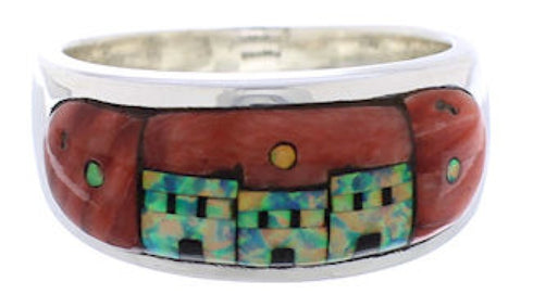 Native American Pueblo Design Multicolor Ring Size 9-1/2 TX42081