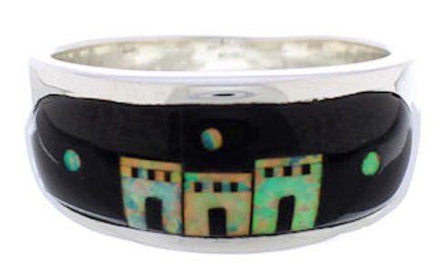 Black Jade Opal Native American Design Silver Ring Size 11-1/4 TX42098
