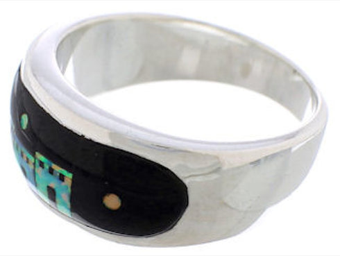 Black Jade Opal Native American Design Silver Ring Size 11-1/4 TX42098