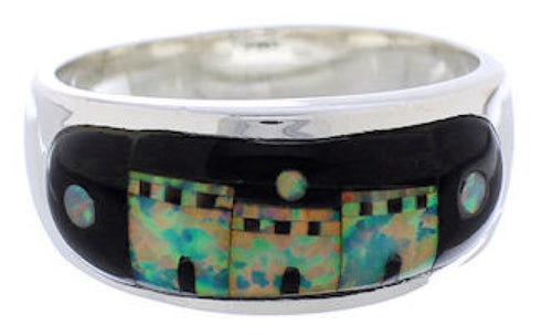 Native American Design Silver Black Jade Opal Ring Size 11-1/4 TX42113