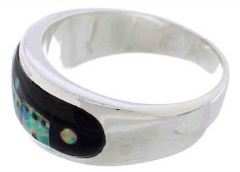 Native American Design Silver Black Jade Opal Ring Size 11-1/4 TX42113