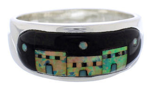 Silver Multicolor Native American Design Ring Size 12-1/2 TX42166