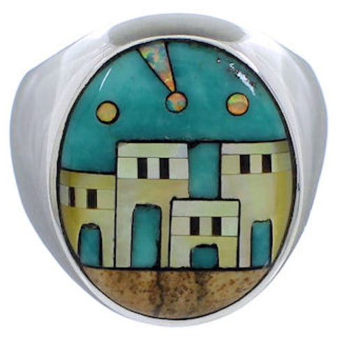 Native American Design Silver Multicolor Ring Size 9-1/2 TX42207