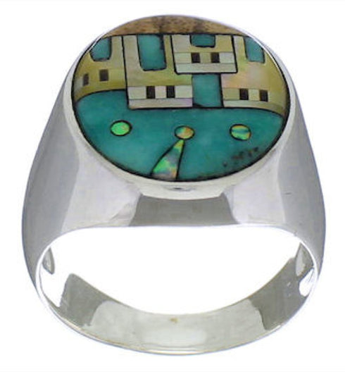 Native American Design Silver Multicolor Ring Size 9-1/2 TX42207