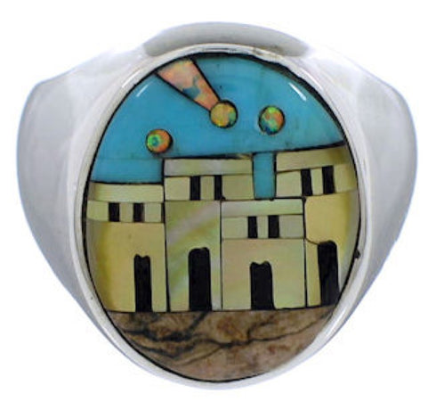 Native American Design Silver Multicolor Ring Size 10-1/4 TX42214