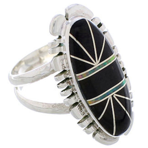 Southwestern Sterling Silver Jet Opal Jewelry Ring Size 7-1/4 TX28656