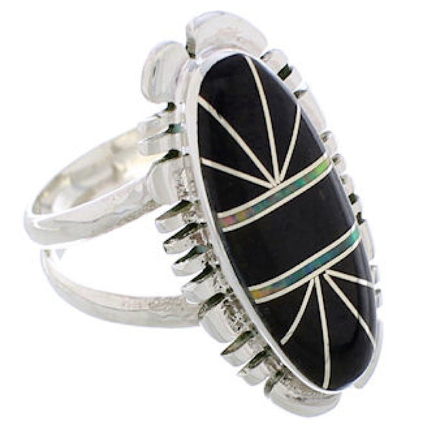 Southwestern Sterling Silver Jet Opal Inlay Ring Size 7-3/4 TX28659