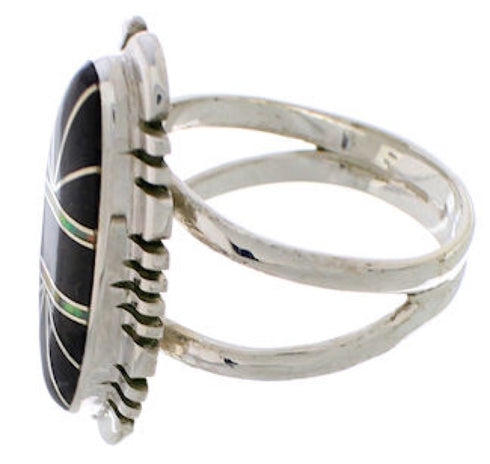 Southwestern Sterling Silver Jet Opal Inlay Ring Size 7-3/4 TX28659