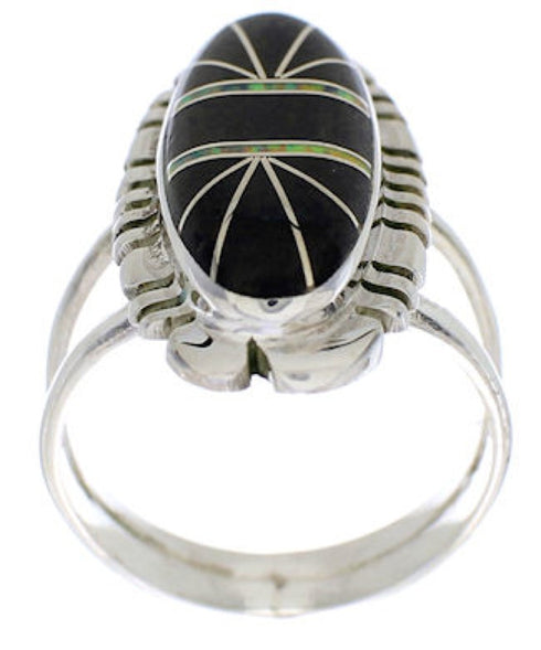 Southwestern Sterling Silver Jet Opal Jewelry Ring Size 7-1/4 TX28656