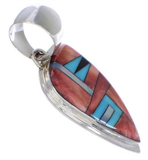 Multicolor Inlay Southwest Sterling Silver Pendant EX30616