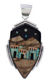 Silver Native American Village Design Multicolor Pendant PX29439