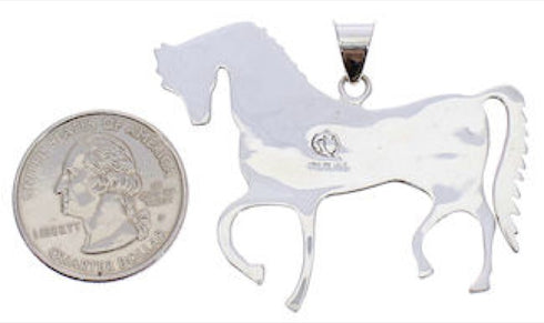 Multicolor Native American Village Design Horse Silver Pendant EX29769