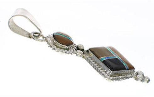 Southwest Sterling Silver Multicolor Inlay Slide Pendant TX28845