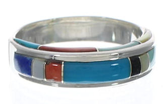 Southwestern Multicolor Silver Ring Size 5-1/4 EX41696