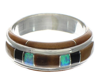 Multicolor Inlay Sterling Silver Ring Size 7-1/4 EX41754
