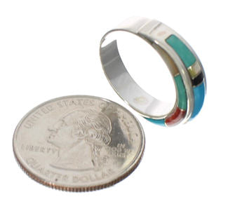 Sterling Silver And Multicolor Inlay Ring Size 5-1/2 EX41783