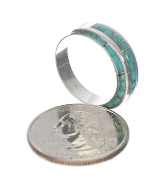 Sterling Silver Southwest Turquoise Inlay Ring Size 5-1/4 AX87658