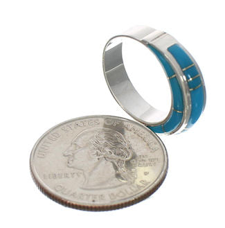 Sterling Silver Turquoise Inlay Ring Size 5-3/4 EX41876