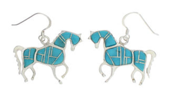 Turquoise Horse Silver Hook Dangle Earrings PX24513