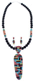 Genuine Sterling Silver And Multicolor Necklace And Earring Set PX35238