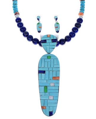 Genuine Sterling Silver Multicolor Pendant Necklace Earrings PX35268