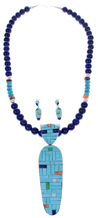 Genuine Sterling Silver Multicolor Pendant Necklace Earrings PX35268