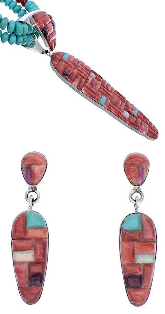 Multicolor Southwest Sterling Silver Necklace And Earring Set PX35273