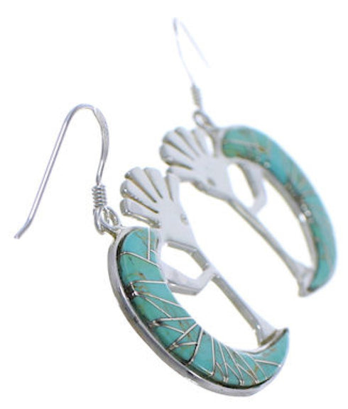 Southwestern Turquoise Silver Kokopelli Hook Dangle Earrings PX32325