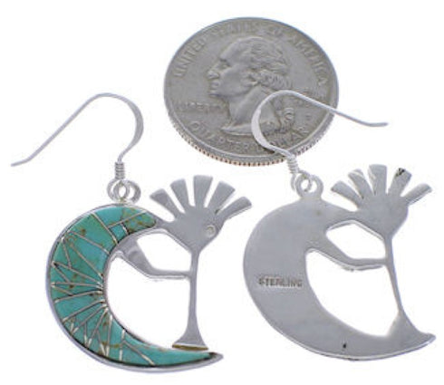 Southwestern Turquoise Silver Kokopelli Hook Dangle Earrings PX32325