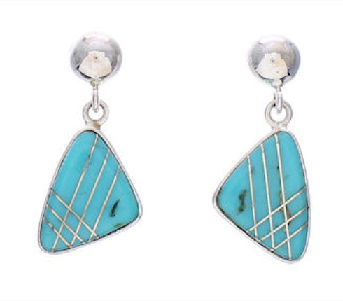 Southwestern Turquoise Silver Post Dangle Earrings PX32541