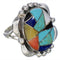 Genuine Sterling Silver And Multicolor Inlay Ring Size 5-1/2 UX33628