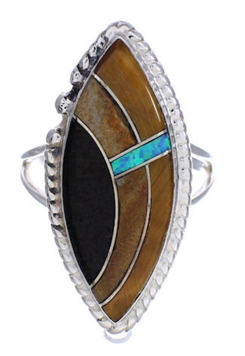 Multicolor Inlay And Sterling Silver Jewelry Ring Size 7-3/4 UX33897