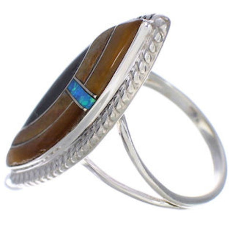 Multicolor Inlay And Sterling Silver Jewelry Ring Size 7-3/4 UX33897