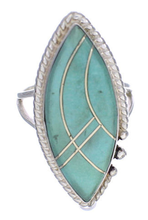 Genuine Sterling Silver And Turquoise Inlay Ring Size 6-1/2 UX33913
