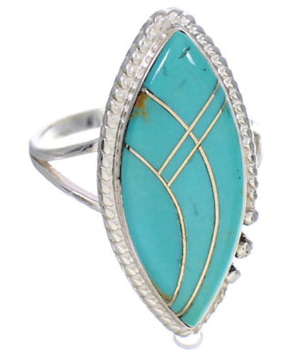 Turquoise Inlay And Sterling Silver Jewelry Ring Size 7-1/4 UX33927