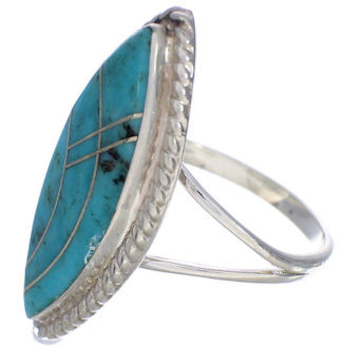 Turquoise Inlay Sterling Silver Southwest Ring Size 8-1/4 UX33962