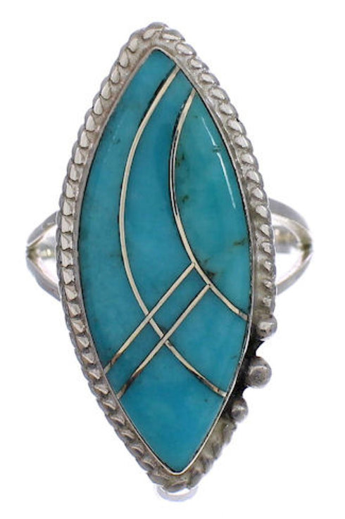 Authentic Sterling Silver Turquoise Inlay Ring Size 6-1/4 UX33973