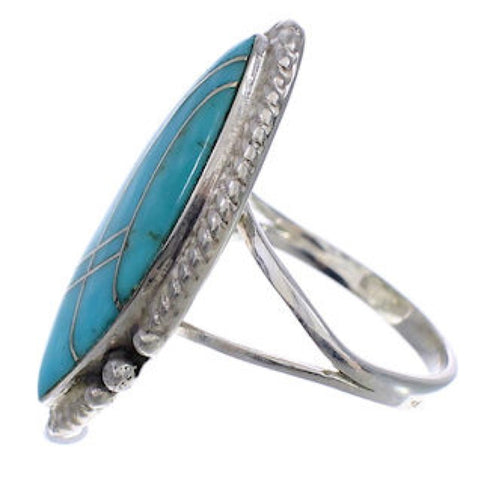 Authentic Sterling Silver Turquoise Inlay Ring Size 6-1/4 UX33973