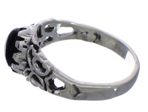 Southwest Jewelry Sterling Silver And Jet Ring Size 8-1/4 UX34045