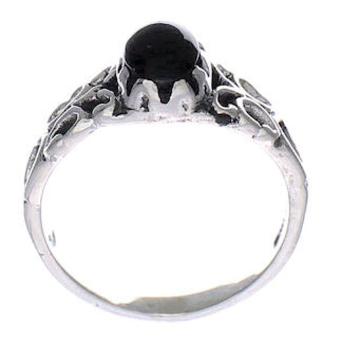 Southwest Jewelry Sterling Silver And Jet Ring Size 8-1/4 UX34045