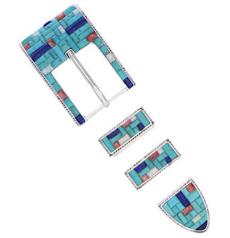 Sterling Silver And Multicolor Southwest Ranger Belt Buckle PX38028