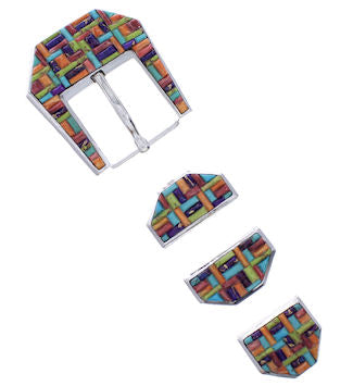 Silver And Multicolor Southwest Ranger Belt Buckle PX38039