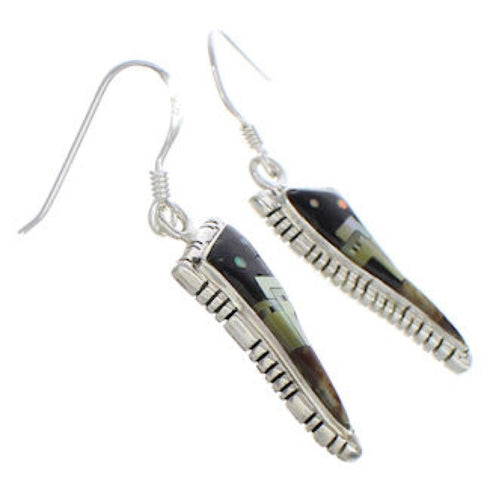 Silver Multicolor Native American Village Design Earrings RX25503