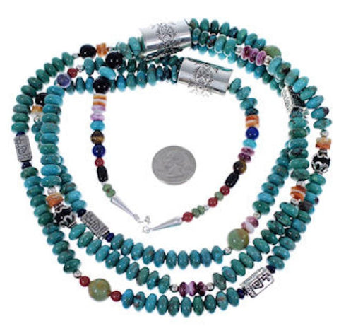 Navajo Indian Jewelry Silver Multicolor 3-Strand Necklace PX33721
