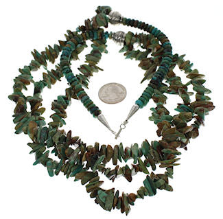 Native American Navajo Silver 3 Strand Turquoise Bead Necklace PX24588