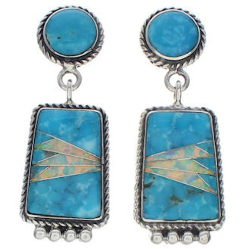 Turquoise And Opal Inlay Sterling Silver Earrings EX32471