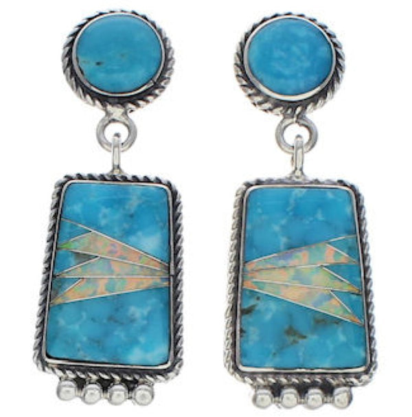 Turquoise And Opal Inlay Sterling Silver Earrings EX32471